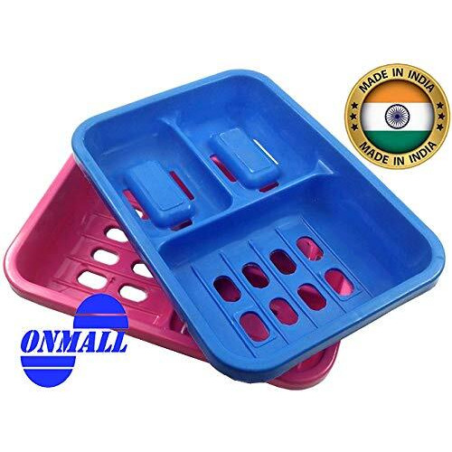 Onmall Soap Case Tray for Bathroom, Kitchen, Sink, Washroom & Home- Plastic 3 Part Soap Dish Holder for 3 Different Soap Storage with Easy Water Draining- Must Have Bathroom Accessories-1PC Assorted