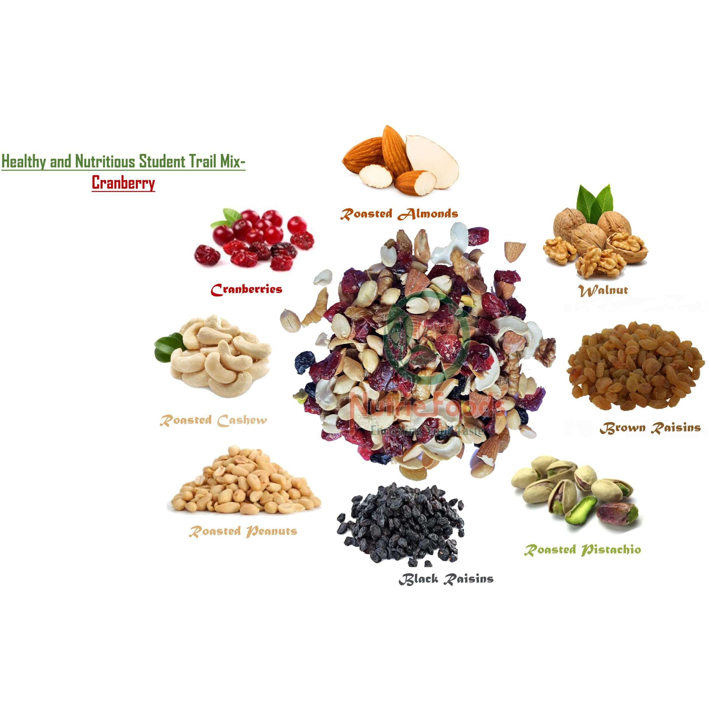 Nutriefoods Nutritious Mind Booster Roasted Snack Trail Mix | Blend of Dried Fruits & Nuts | In Reusable Plastic Glass (With Dried Cranberries)