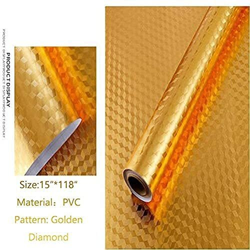 JSKB Enterprises Aluminium Sticker Foil Oil Proof Waterproof Kitchen Wall, Drawer, Decor, Furniture, Wallpapers Foil (200 x 61 cm Size) [Premium Edition] (200 x 61 cm (2 Meter), Gold)