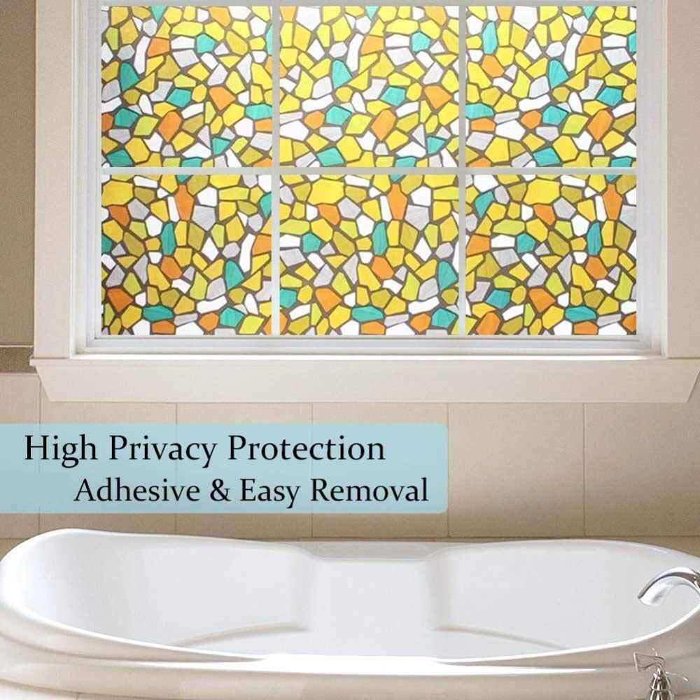 CVANU Privacy Window Film Printed Yellow Flower Window Frosting Film Window Sticker Frosted Vinyl Sheets for Front Door/Bathroom/Sidelight/Small Windows, 12''x120''
