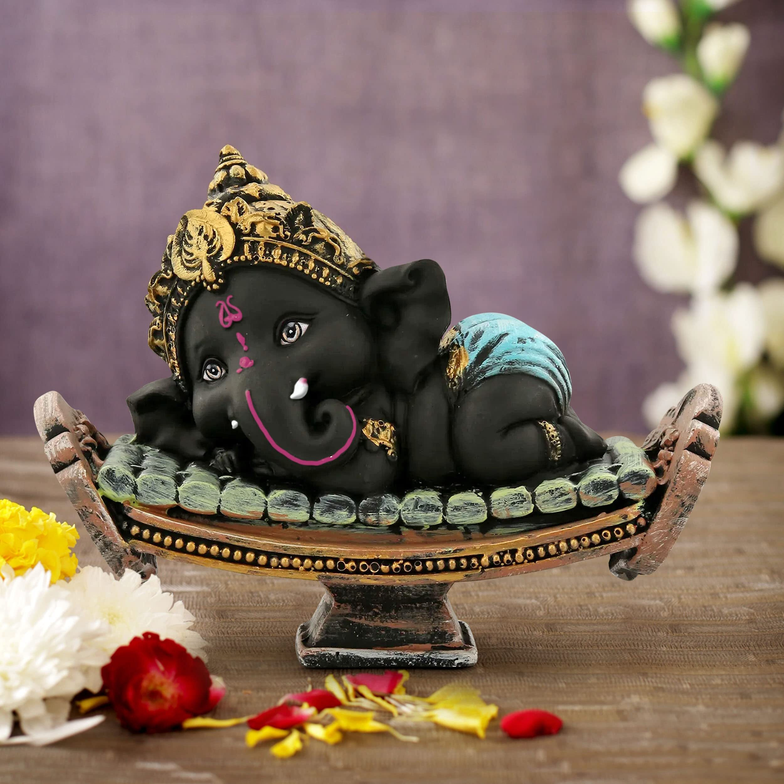 TIED RIBBONS Resin Ganesh Statue Murti For Festival Office Home Dcor Living Room Decoration Items For Home Living Room Pooja Room Table Gift (16 Cm X 11 Cm), Multi Colour