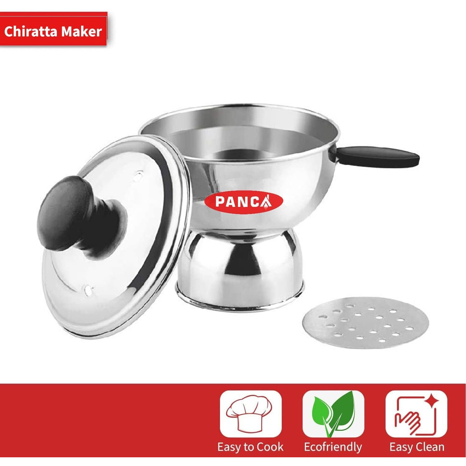 Panca Chiratta Puttu Maker with Handle Use with Pressure Cooker Puttu Kutti Puttu Steamer Silver, Make in India