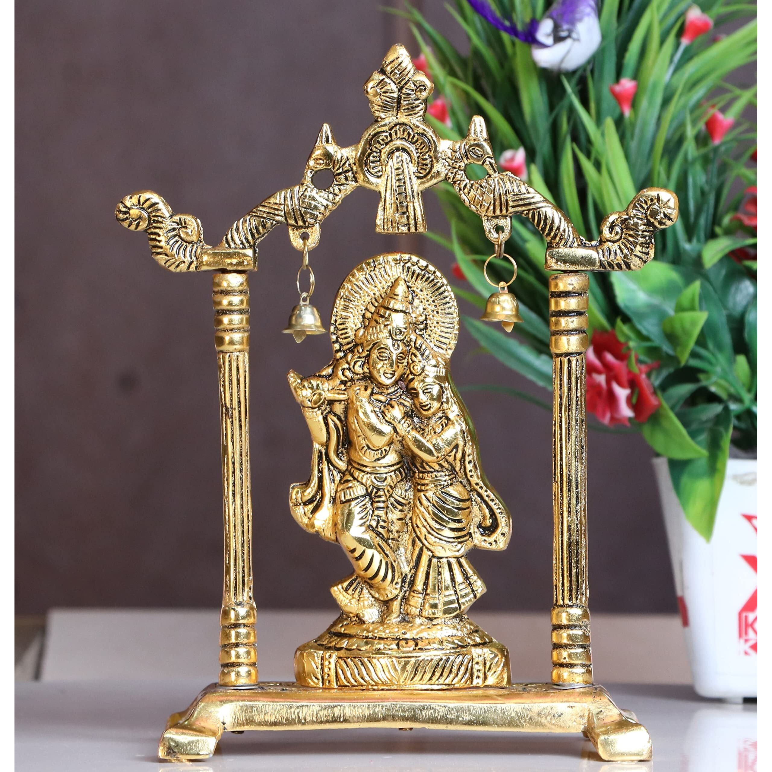 KridayKraft Metal Radha Krishna Statue Gold Plated Decor Your Home,Office & Radha Krishna Murti Idol Showpiece Figurines,Religious Krishna Idol Gift Article...