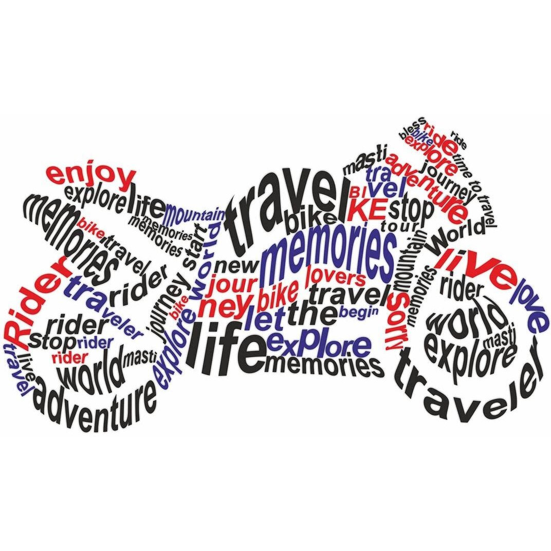 CVANU Travel Bike Shaped Adventures Typography Vinyl Wall Sticker for Wall Decoration Size(27.5inch X 48inch)_Multicolor_cv3