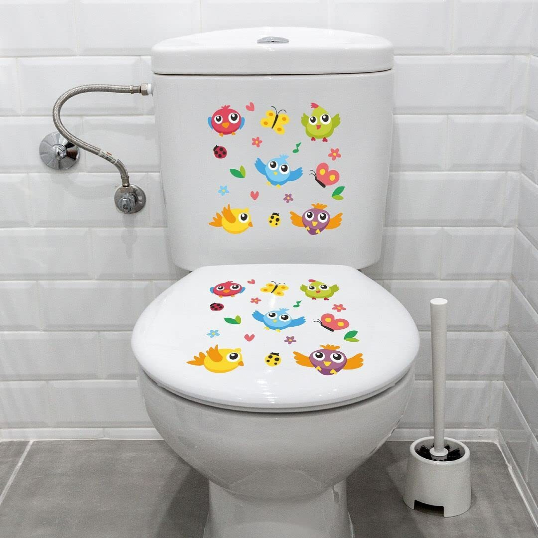CVANU Cute Flying Birds Design Toilet Seat Stickers Decals Self-Adhesive Removable PVC Vinly Waterproof (10x10) inch, Pack of 2