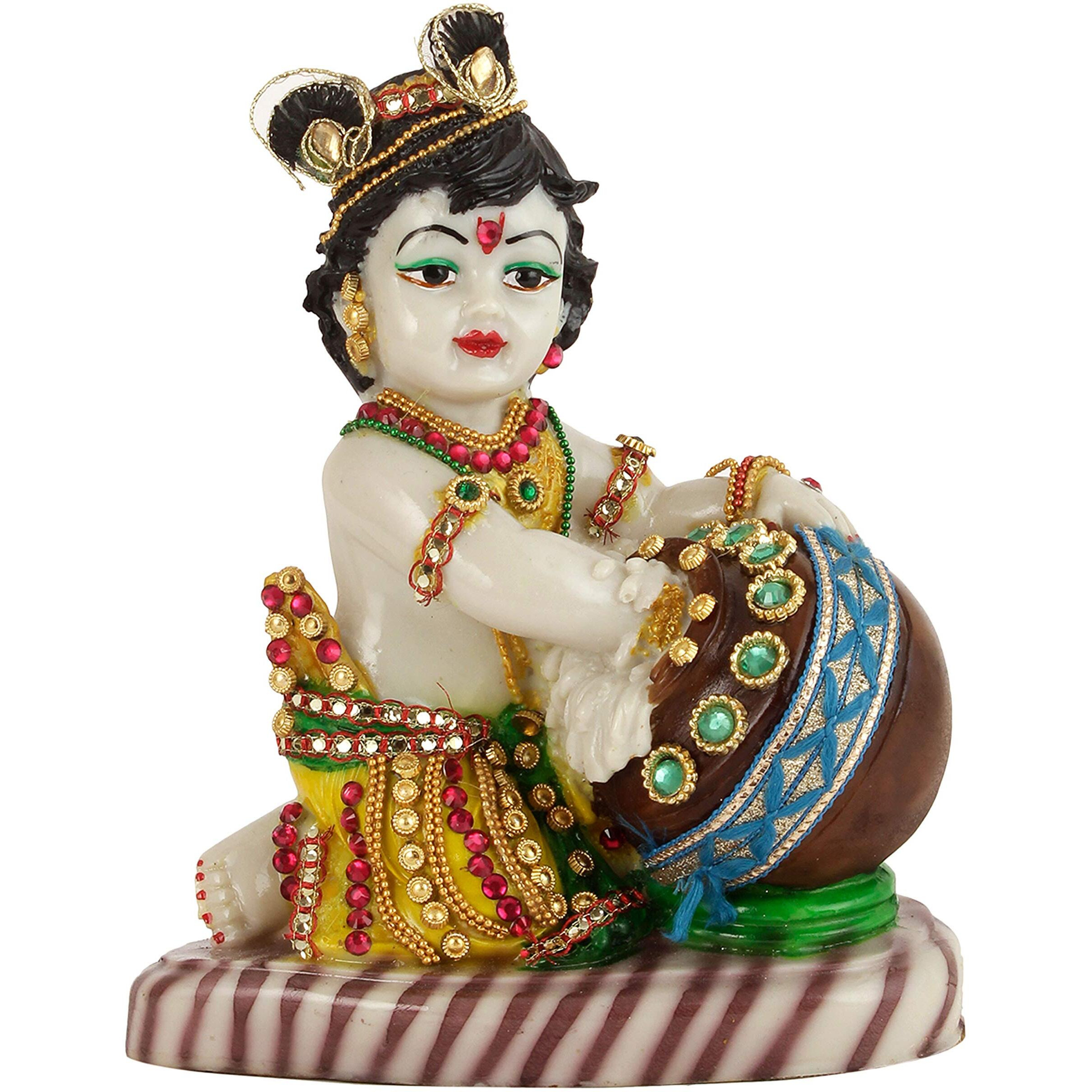 TIED RIBBONS Lord Krishna Makhan Chor Idol Sculpture Statue Figurine Showpiece (19 x 15 x 9 cm) - Decoration Items for Home Decor Living Room Mandir Temple Pooja Room Table Decorative Gifts