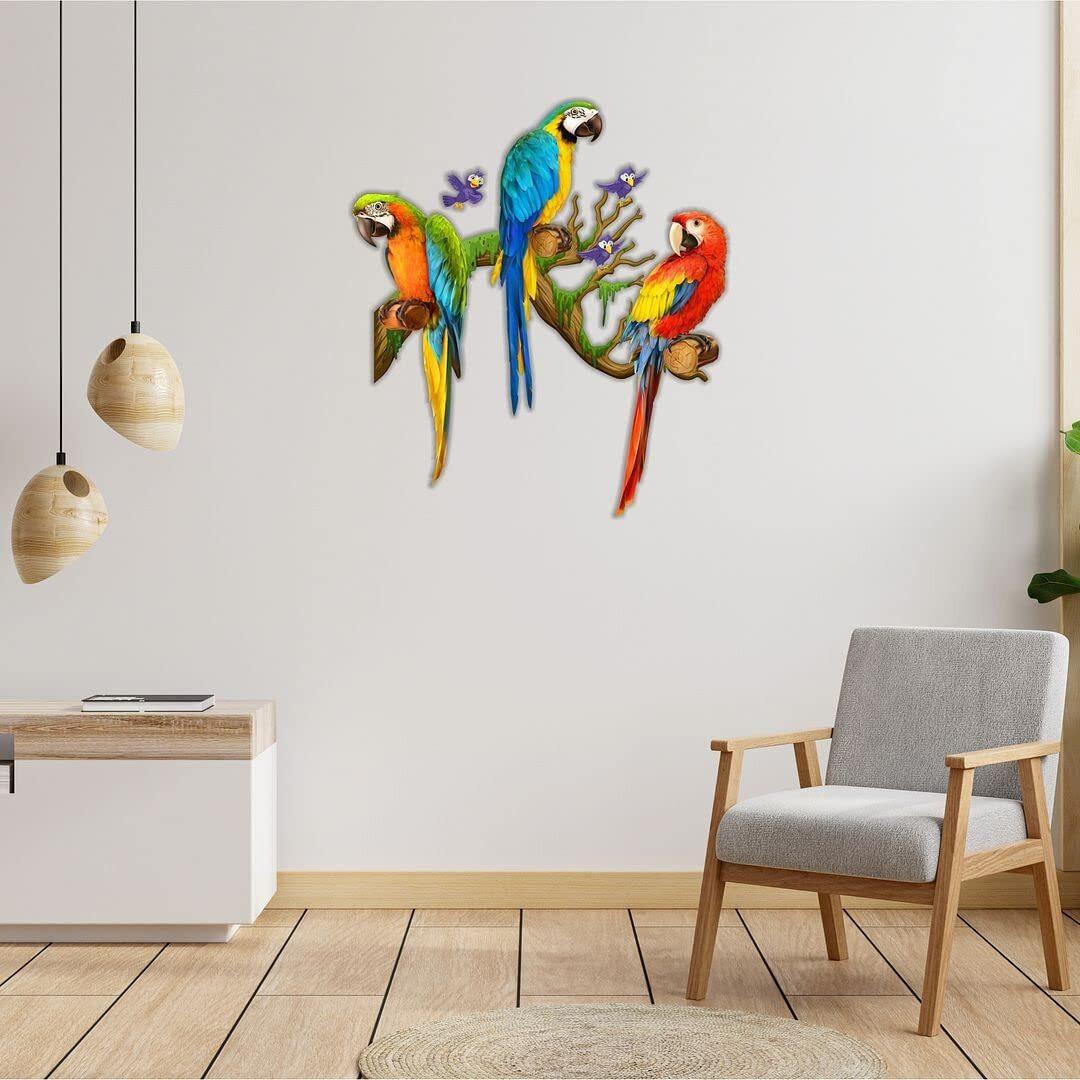 CVANU Beautiful Blue and Yellow Macoaw Parrot Wall Sticker PVC Vinyl for Home Decor Size(77.5CM X 70CM) Multicolor