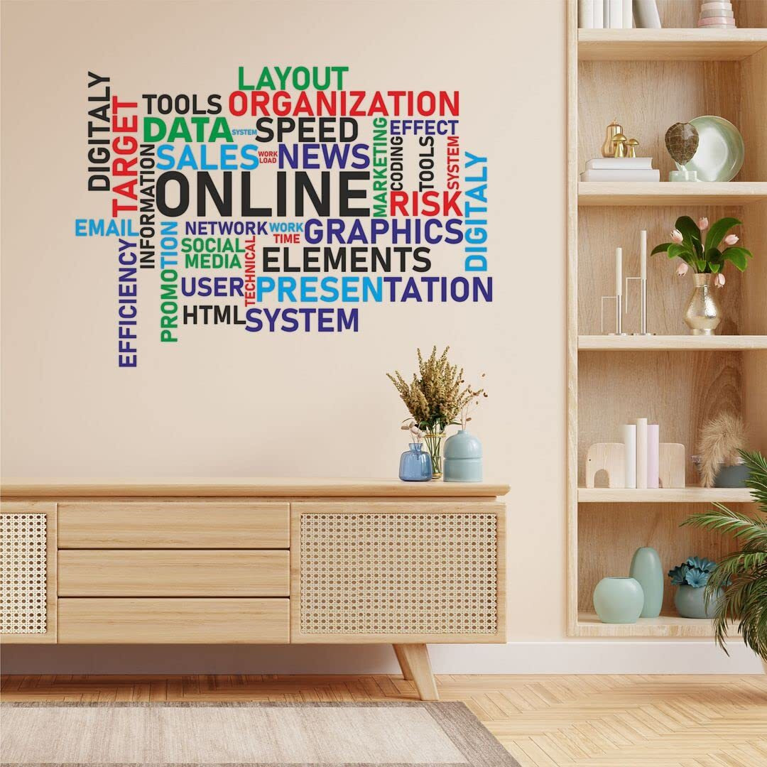 CVANU Online Network Typography Vinyl Wall Sticker for Wall Decoration Size(36inch X 48inch)_Multicolor_cv7