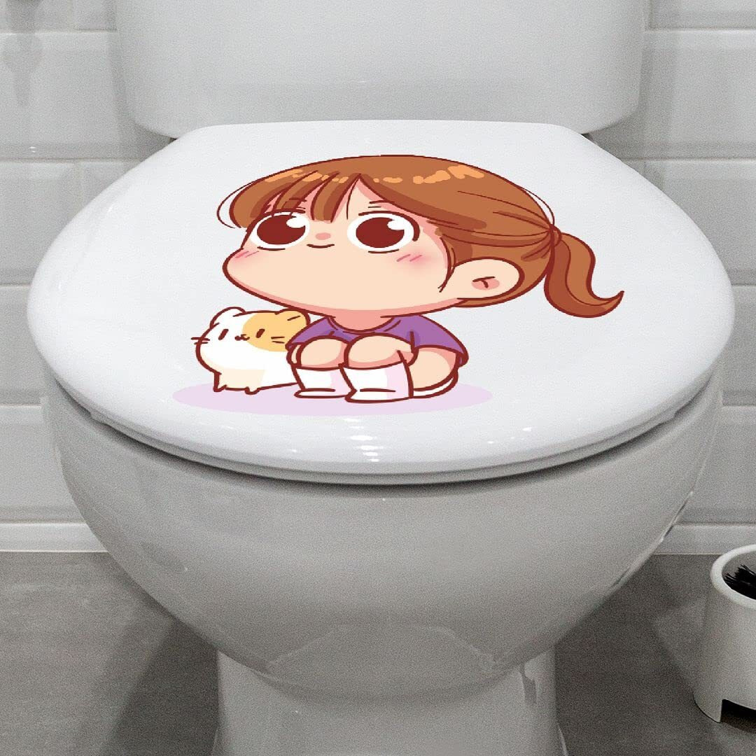 CVANU Preety Girl and Cat Design Toilet Seat Stickers Decals Self-Adhesive Removable PVC Vinly Waterproof (10x10) inch Red, Pack of 2