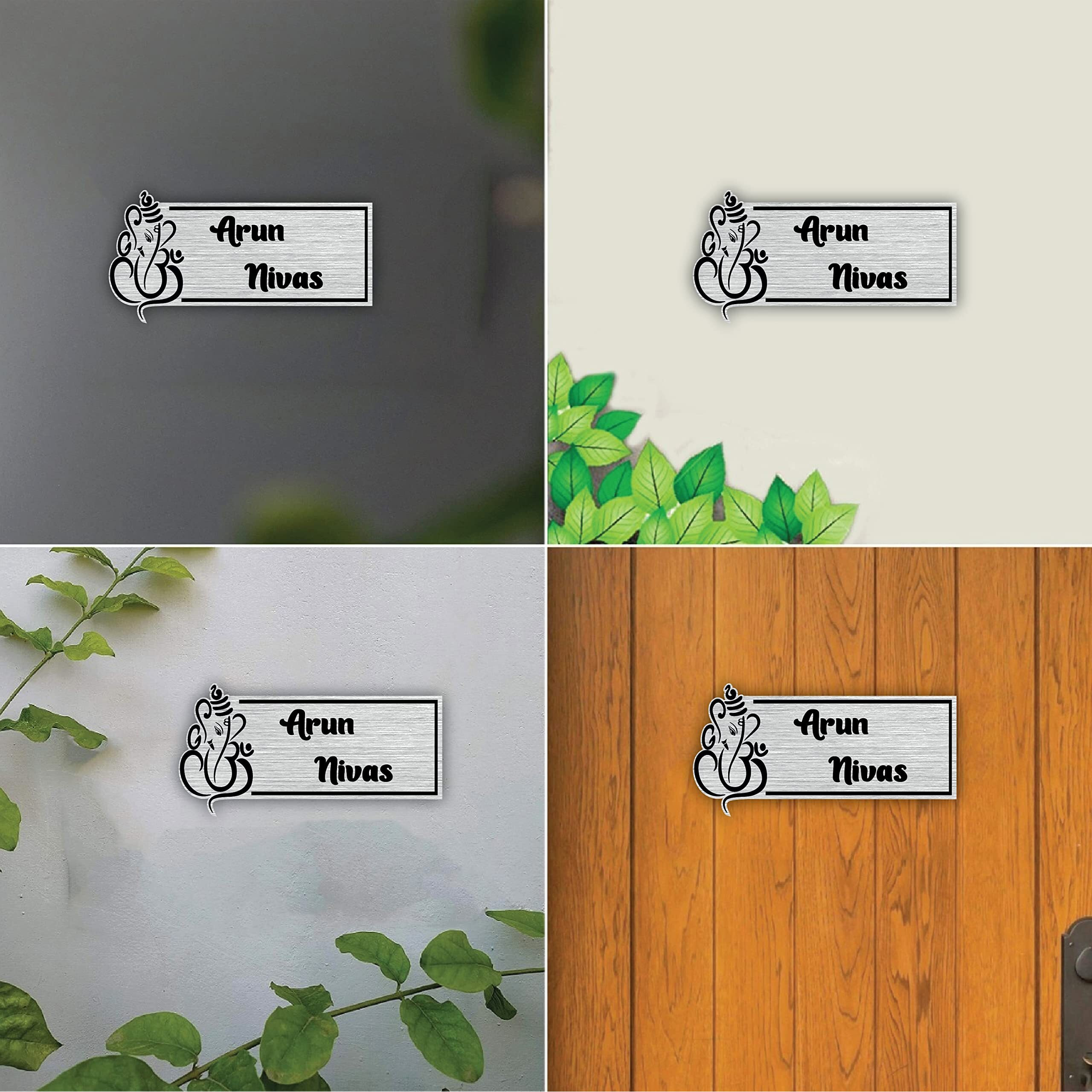 SIGNOOGLE House Name Plate Customized Personalized For Home Outdoor Family Glass Outside Office House Decor Bungalow Door Multicolored (12 x 6 Inch) (Silver With Black)