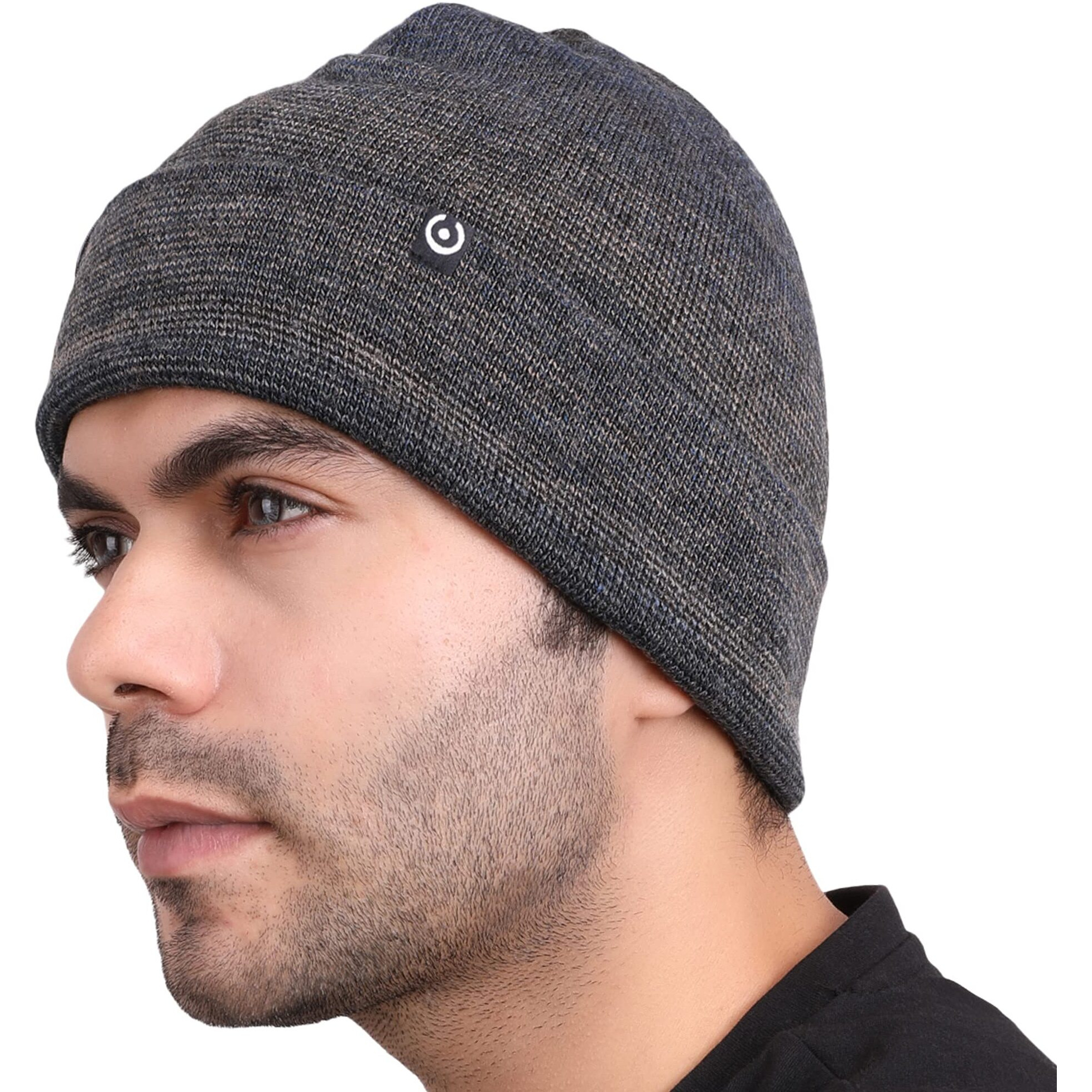 Coreteq Unisex Melange Woollen Folded Cuff Beanie Cap (Space Navy, Free Size, Pack of 1)