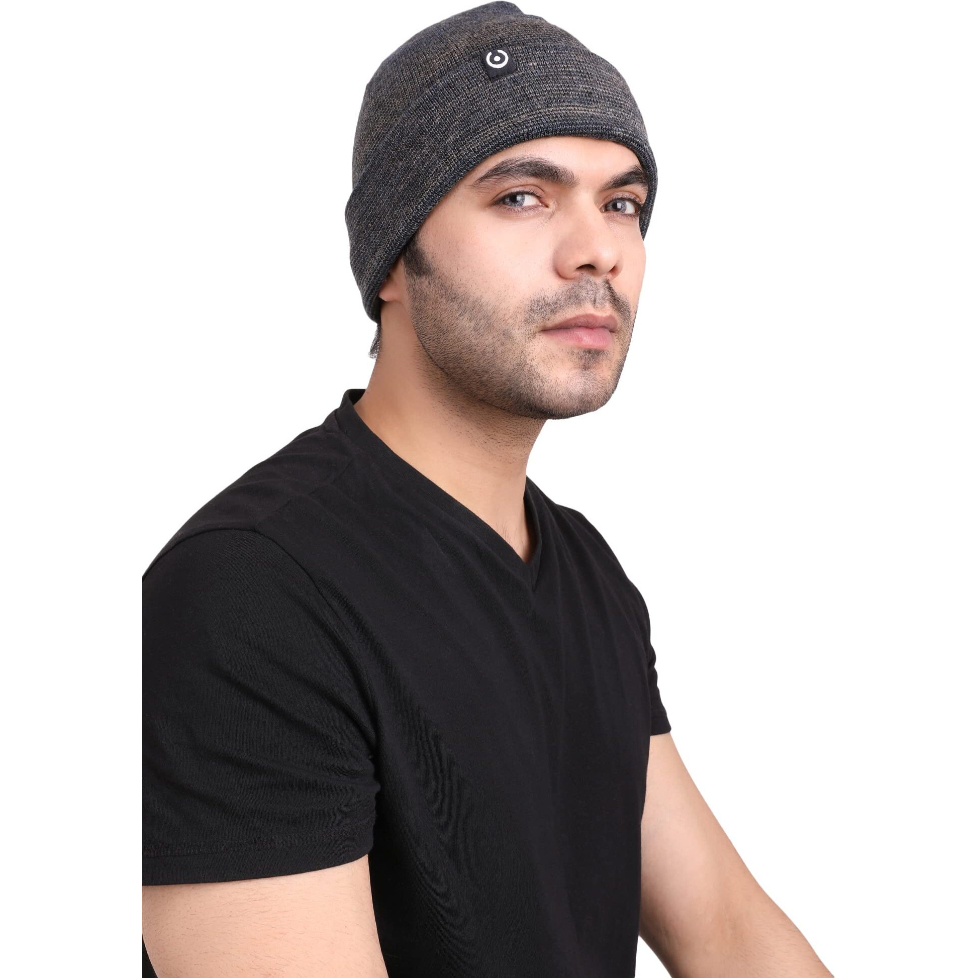 Coreteq Unisex Melange Woollen Folded Cuff Beanie Cap (Space Navy, Free Size, Pack of 1)