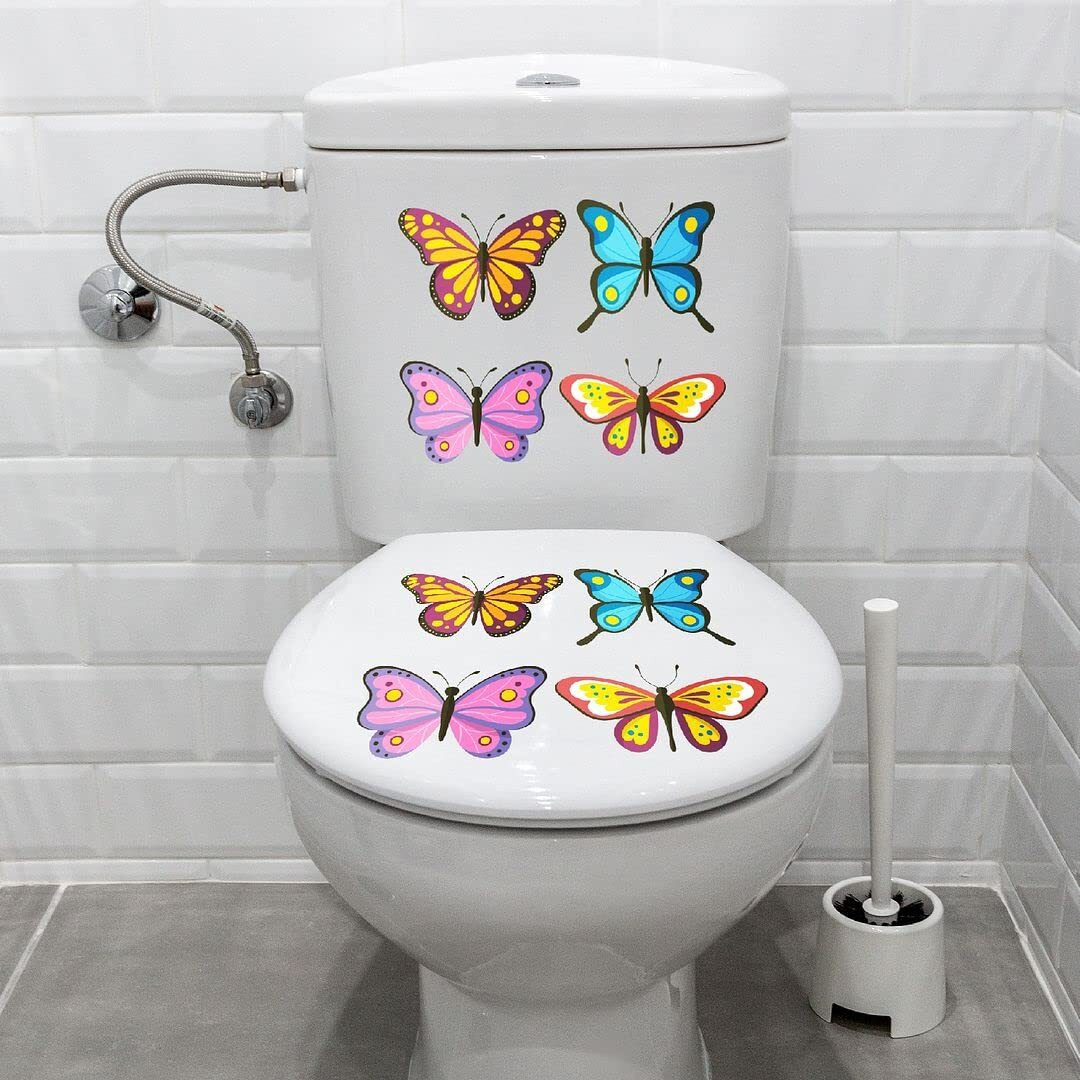 CVANU Beautiful and Colorful Butterfly Design Toilet Seat Stickers Decals Self-Adhesive Removable PVC Vinly (8.5x10) NCH, Pack of 2