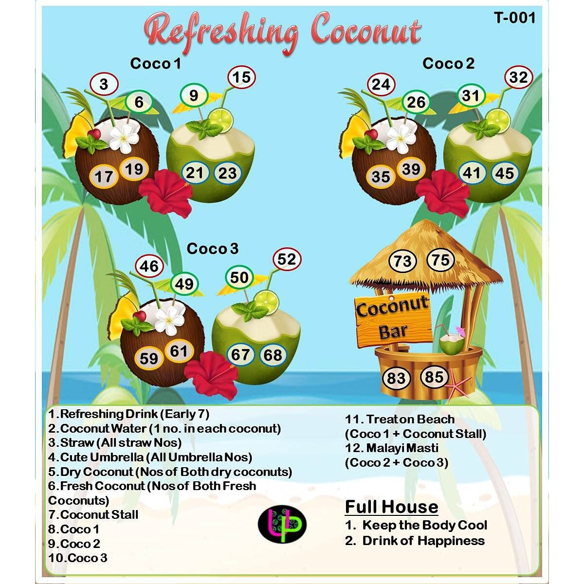Food Theme Tambola Tickets_English_16 (Coconut)