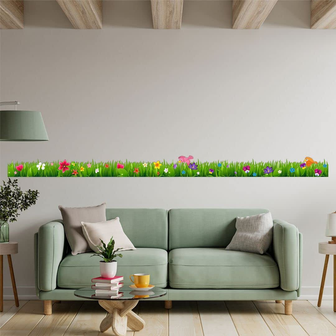 CVANU Wonderful Art of Wall/Border Sticker Birds Flying Spring Flowers PVC Transparent Vinyl for Home Decoration Size (270x20) cm_Multicolour