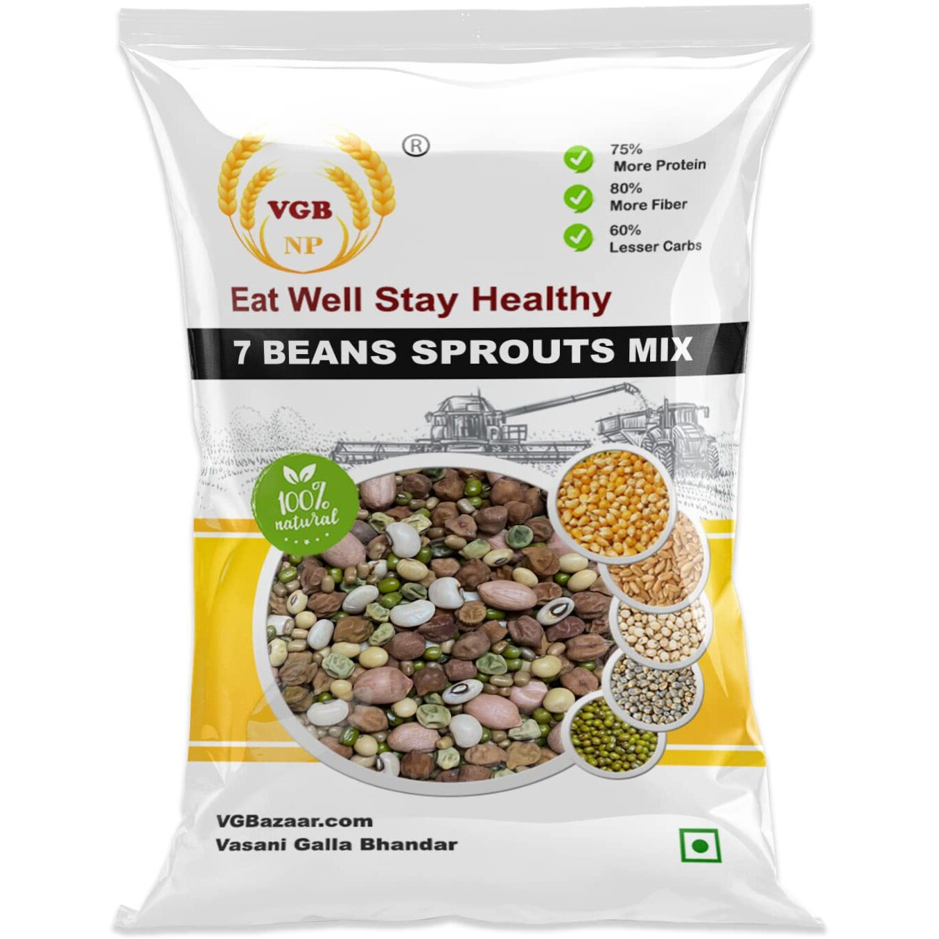 VGBNP Natural & Healthy 7 Beans Sprout Mix (Sprouting mix) Sprout bean Mix (Mix Whole Kathol/alfalfa beans) Combo of 7 Beans and Pulses, Healthy & Natural Source of protein Beans Sprout Mix- 5kg