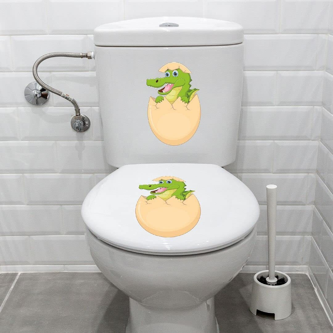 CVANU Cute Cartoon Crocodile Design Toilet Seat Animal Stickers02 Decals Self-Adhesive Removable PVC Vinly (7x11) inch, Pack of 2