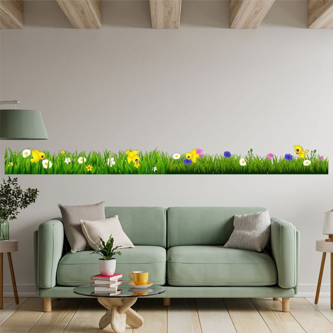 CVANU Wonderful Flower Design Bird Wall/Border Sticker Spring Flowers PVC Transparent Vinyl for Home Decoration Size (270x27) cm_Multicolour