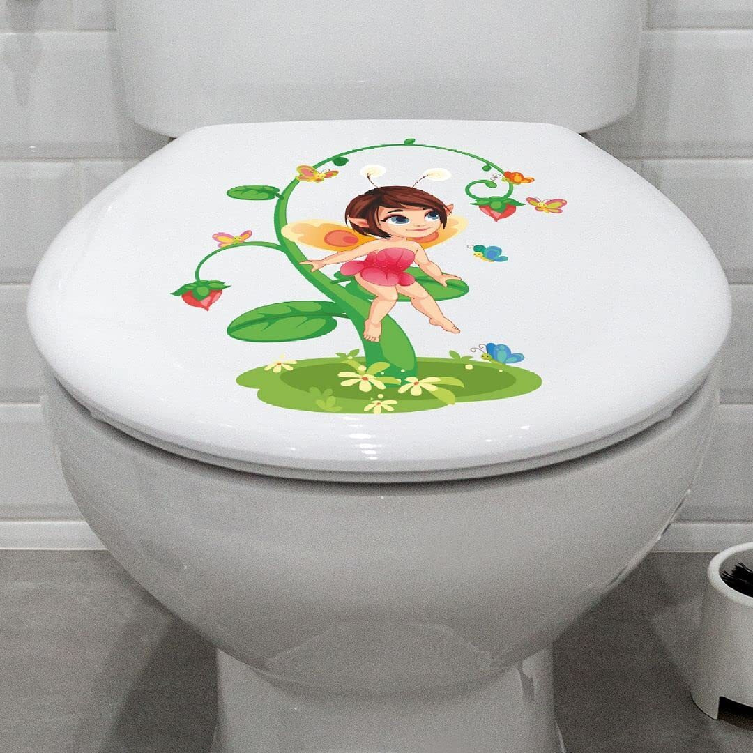 CVANU Cute Cartoon Girl and Butterfly Design Toilet Seat Stickers Decals Self-Adhesive Removable PVC Vinly Waterproof (9x10) inch, Pack of 2