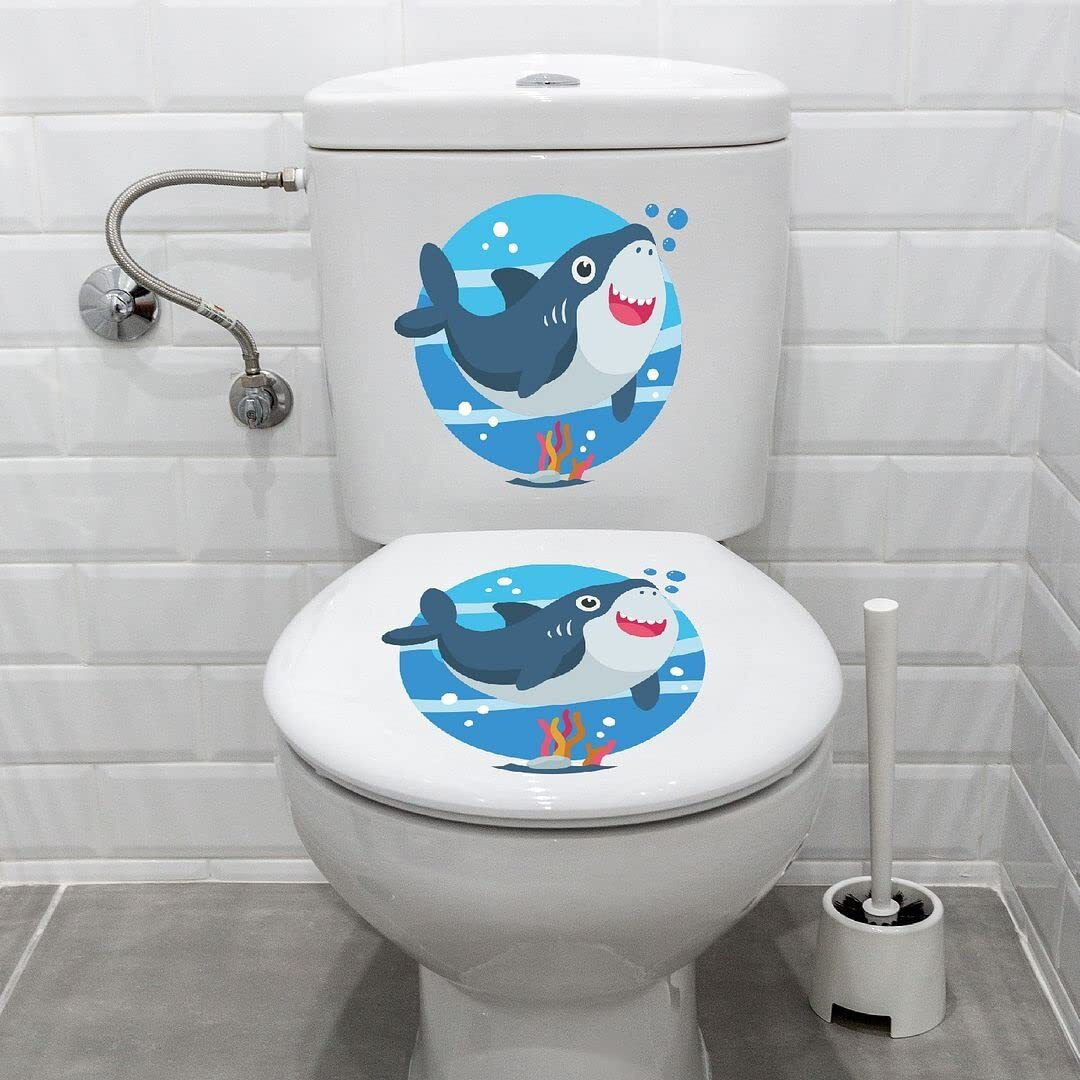 CVANU Cute and Beautiful Cartoon Blue Dolphin Design Toilet Seat Stickers Decals Self-Adhesive Removable PVC Vinly (10x10) inch, Pack of 2