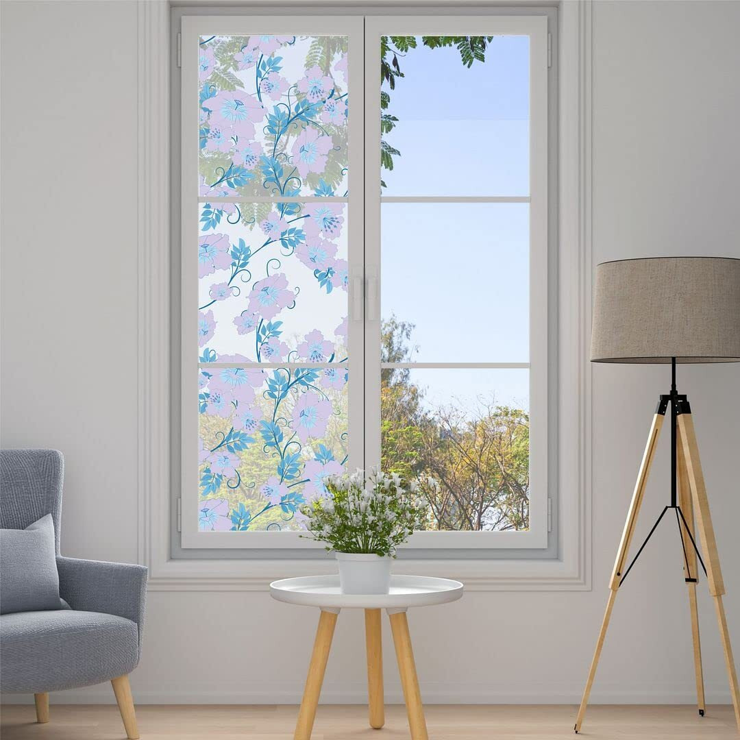 CVANU Privacy Window Film Printed New Pattern Window Frosting Film Window Sticker Window Cling Frosted Vinyl Sheets for Front Door/Bathroom/Sidelight/Small Windows, 24''x25''
