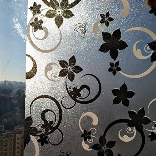 CVANU Privacy Window Film Printed Blue Flower Window Frosting Film Window Sticker Frosted Vinyl Sheets for Front Door/Bathroom/Sidelight/Small Windows, 24''x240'', Botanical