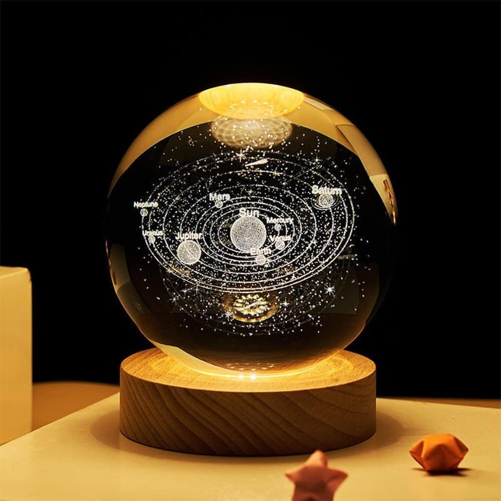 Elegious Crystal Ball Night Light Dimmable Warm RGB Colour Night Lights Wooden Base 2.3 inches Fantasy Decoration Crsytal Ball Nightlight (Pack of 1) (New GELAXY-1)
