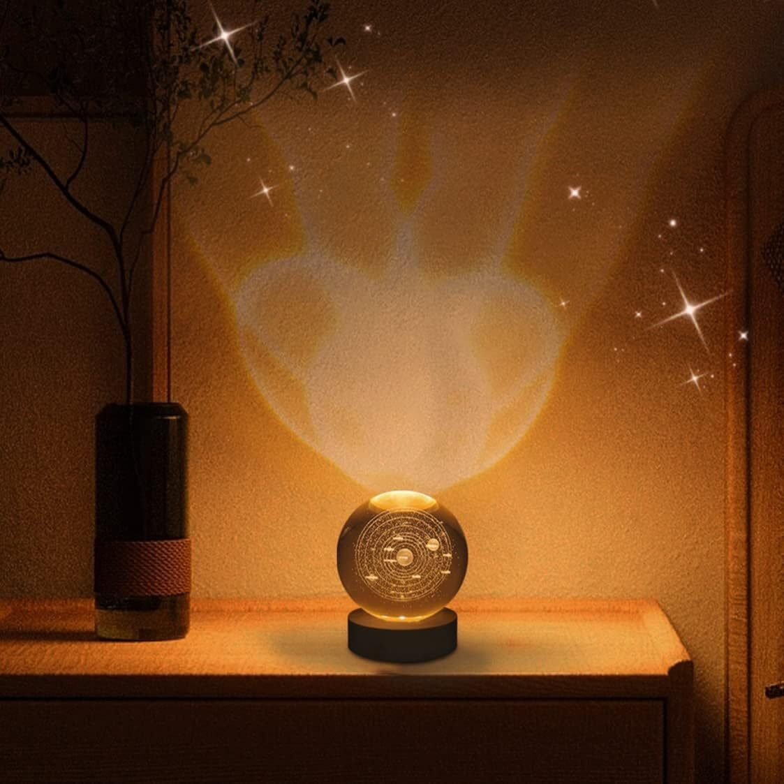 Elegious Crystal Ball Night Light Dimmable Warm RGB Colour Night Lights Wooden Base 2.3 inches Fantasy Decoration Crsytal Ball Nightlight (Pack of 1) (New GELAXY-1)