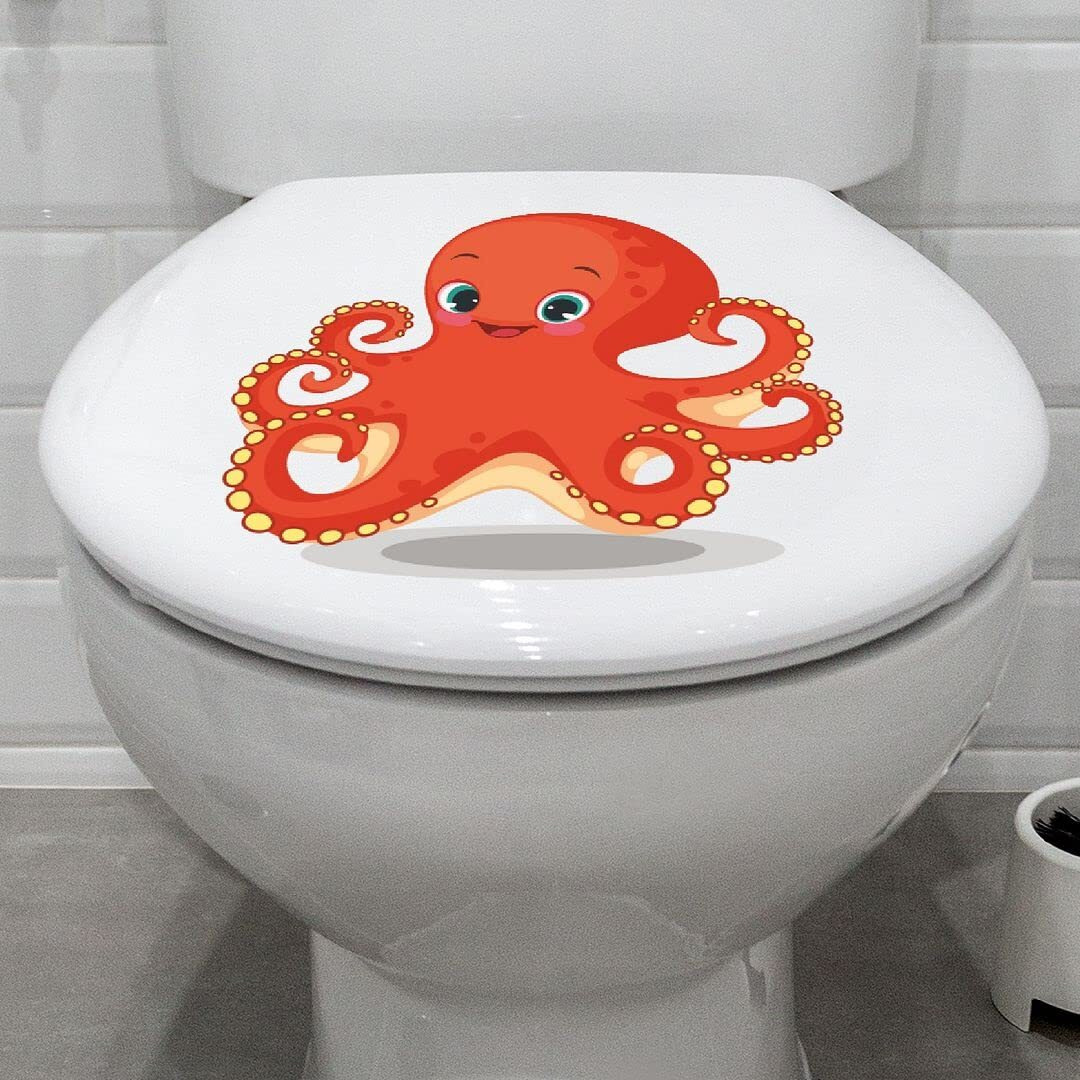 CVANU Cute Cartoon Octopus Design Toilet Seat Stickers Decals Self-Adhesive Removable PVC Vinly (10x10) inch, Pack of 2