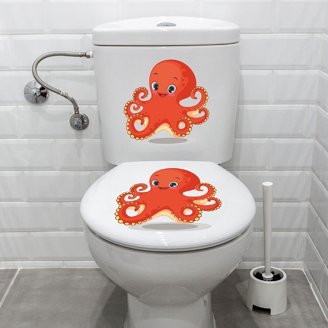 CVANU Cute Cartoon Octopus Design Toilet Seat Stickers Decals Self-Adhesive Removable PVC Vinly (10x10) inch, Pack of 2