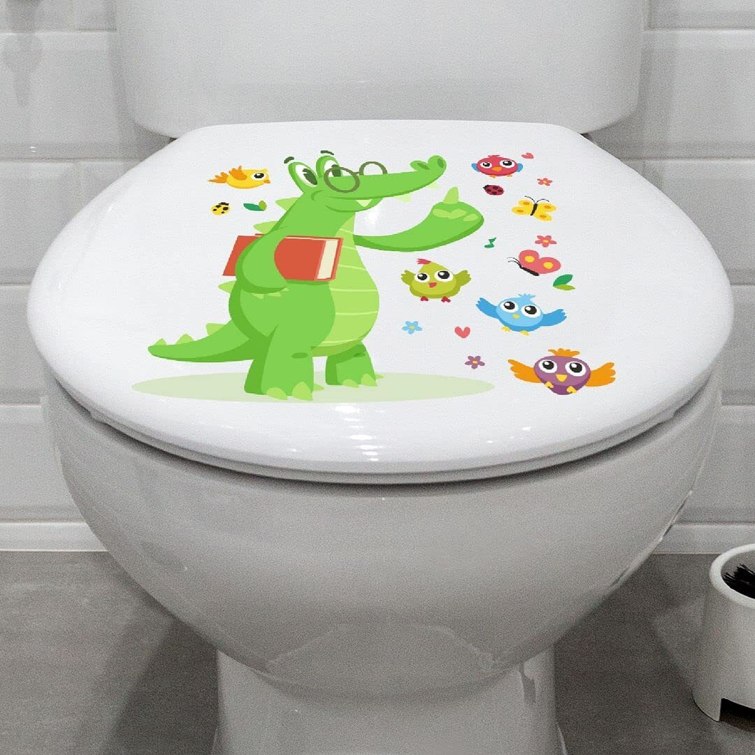 CVANU Cute Cartoon Birds,Butterfly and Crocodile Design Toilet Seat Stickers Decals Self-Adhesive Removable PVC Vinly Waterproof (10x10) inch, Pack of 2