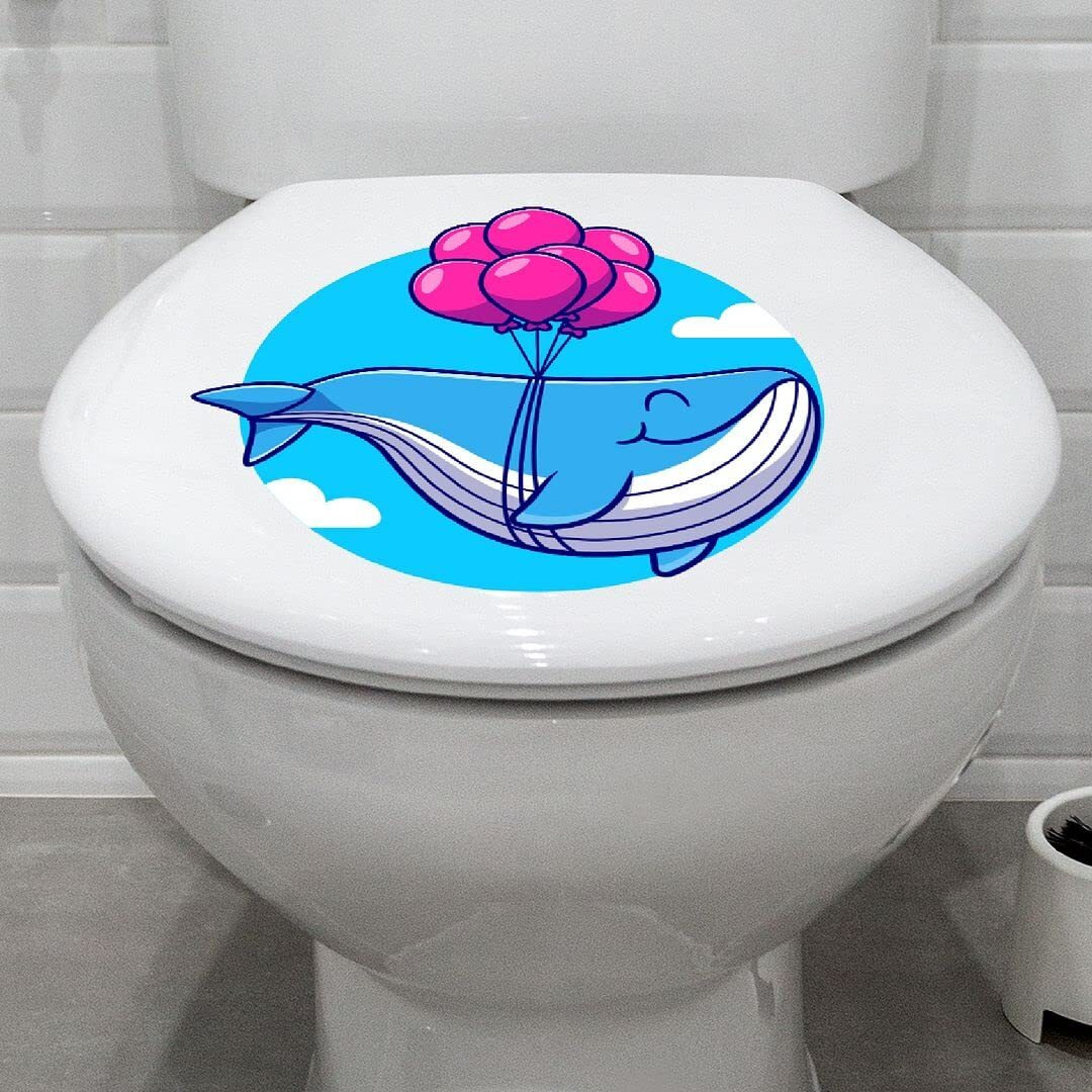 CVANU Cute and Beautiful Cartoon Blue Dolphin Design Toilet Seat Stickerss02 Decals Self-Adhesive Removable PVC Vinly (10x10) inch, Pack of 2