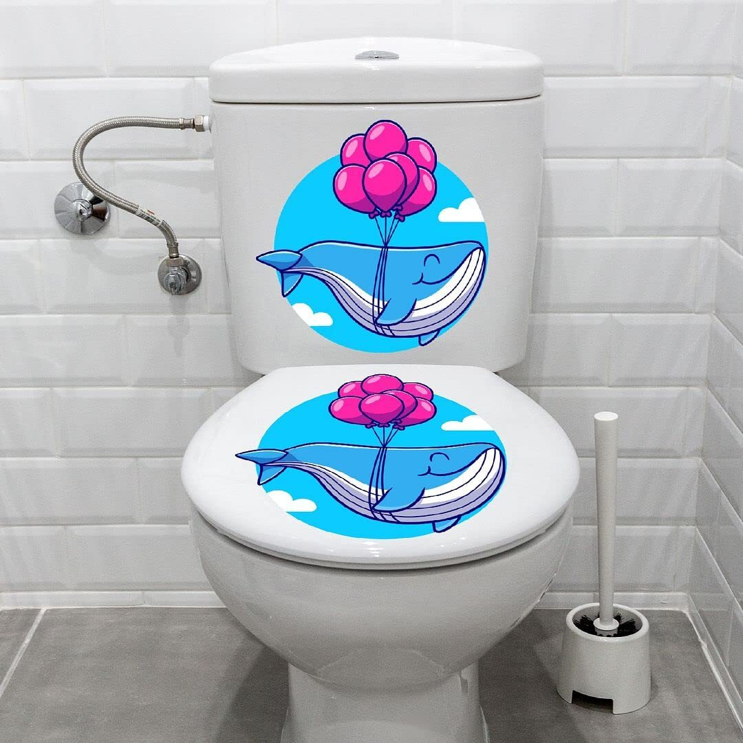 CVANU Cute and Beautiful Cartoon Blue Dolphin Design Toilet Seat Stickerss02 Decals Self-Adhesive Removable PVC Vinly (10x10) inch, Pack of 2