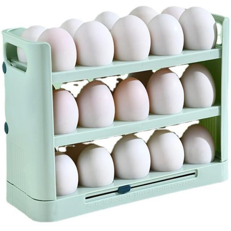 HomeCloud 30 Grid Egg Holder for Refrigerator 3-Layer Flip Egg Storage Container for Refrigerator Door Plastic Reusable Versatile Large Capacity Egg Organizer for Refrigerator (Green)