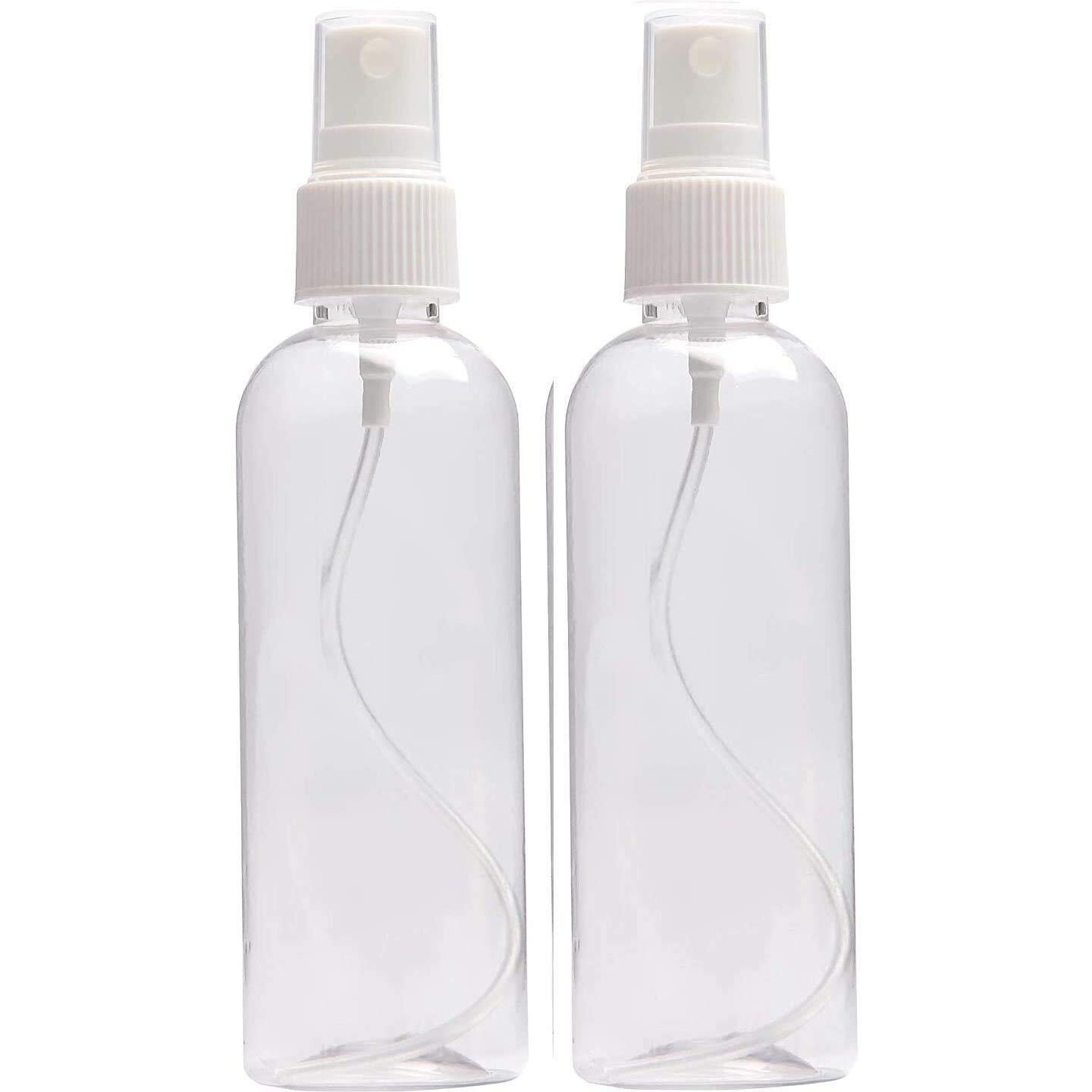 DINEMART Empty Refillable Fine Mist Atomizer Spray Bottle with Ultra-Fine Mist Pump and Cap for Home/Travel/Beauty/Makeup/Sanitizer (100ml, Transparent, Set of 2 Pcs)