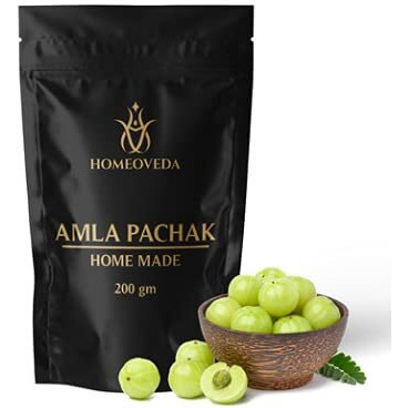 HOMEOVEDA Homemade Amla Pachak, Organic Dried Salted Amla - 200 Gm (Salted Gooseberry)