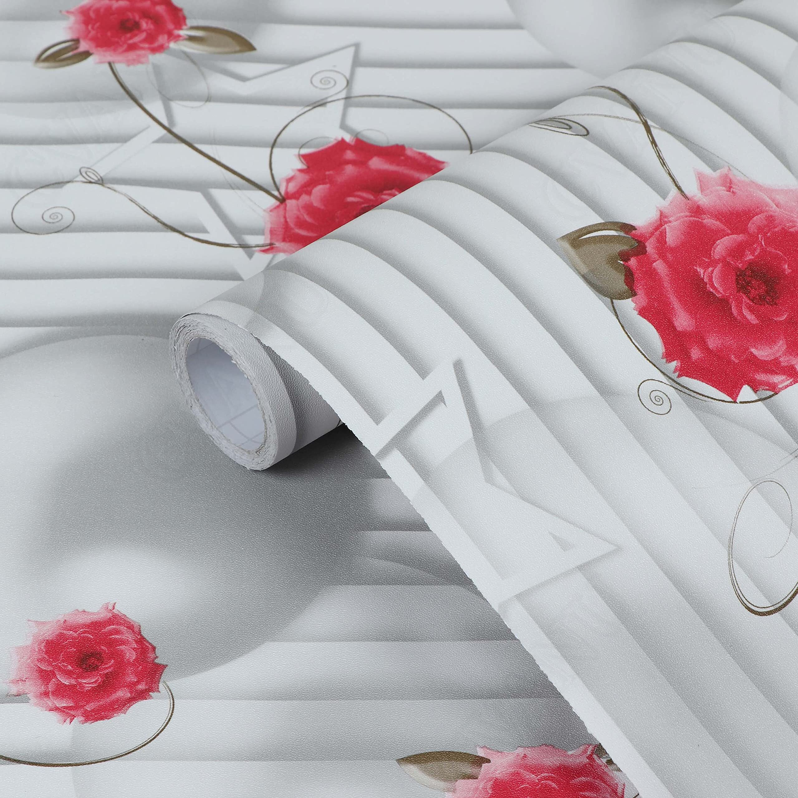 CVANU Red Flower Waterproof Waist Line Wall Paper/Sticker Self Adhesive Baseboard Vinyl Wallpaper 24x36inch (Wooden_35) CV