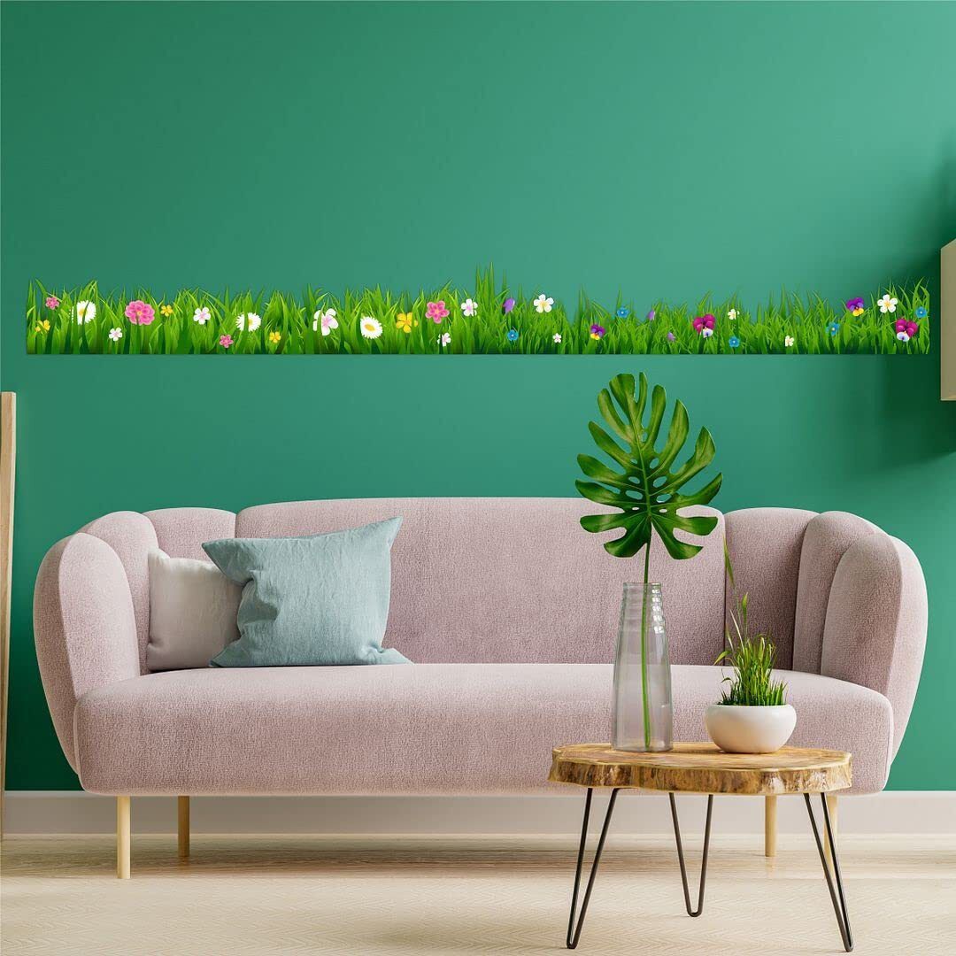 CVANU Creative Wall/Border Art Colourful Flowers Design Wall Sticker PVC Transparent Vinyl for Home Decoration Size (270x30.5) cm_Multicolour