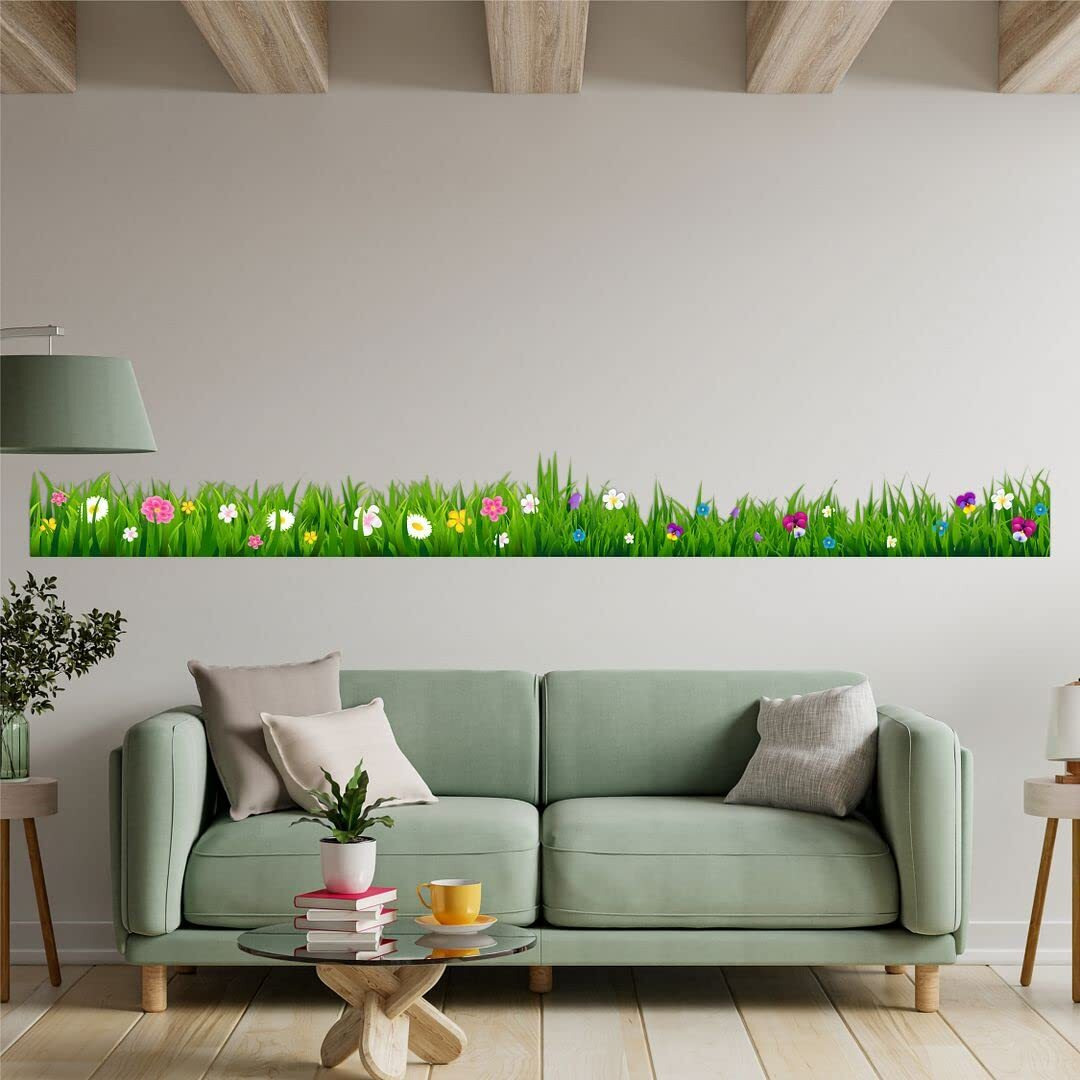CVANU Creative Wall/Border Art Colourful Flowers Design Wall Sticker PVC Transparent Vinyl for Home Decoration Size (270x30.5) cm_Multicolour