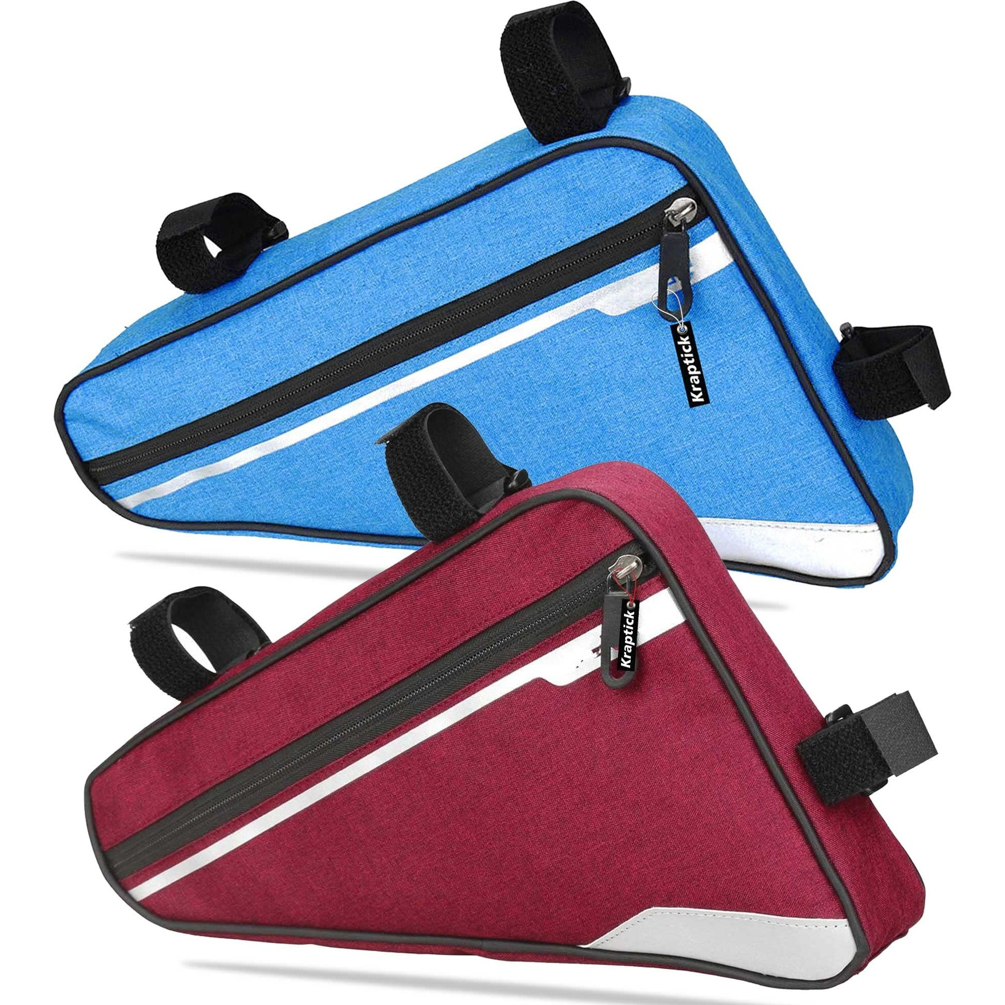 Kraptick Triangle Bike Bag [Waterproof]- Big Triangle Frame Bag for Bicycle, Cycle Accessories - Bike Pouch, Bike Bags with Reflective Straps and Plenty of Storage (Combo of - Red & Blue)
