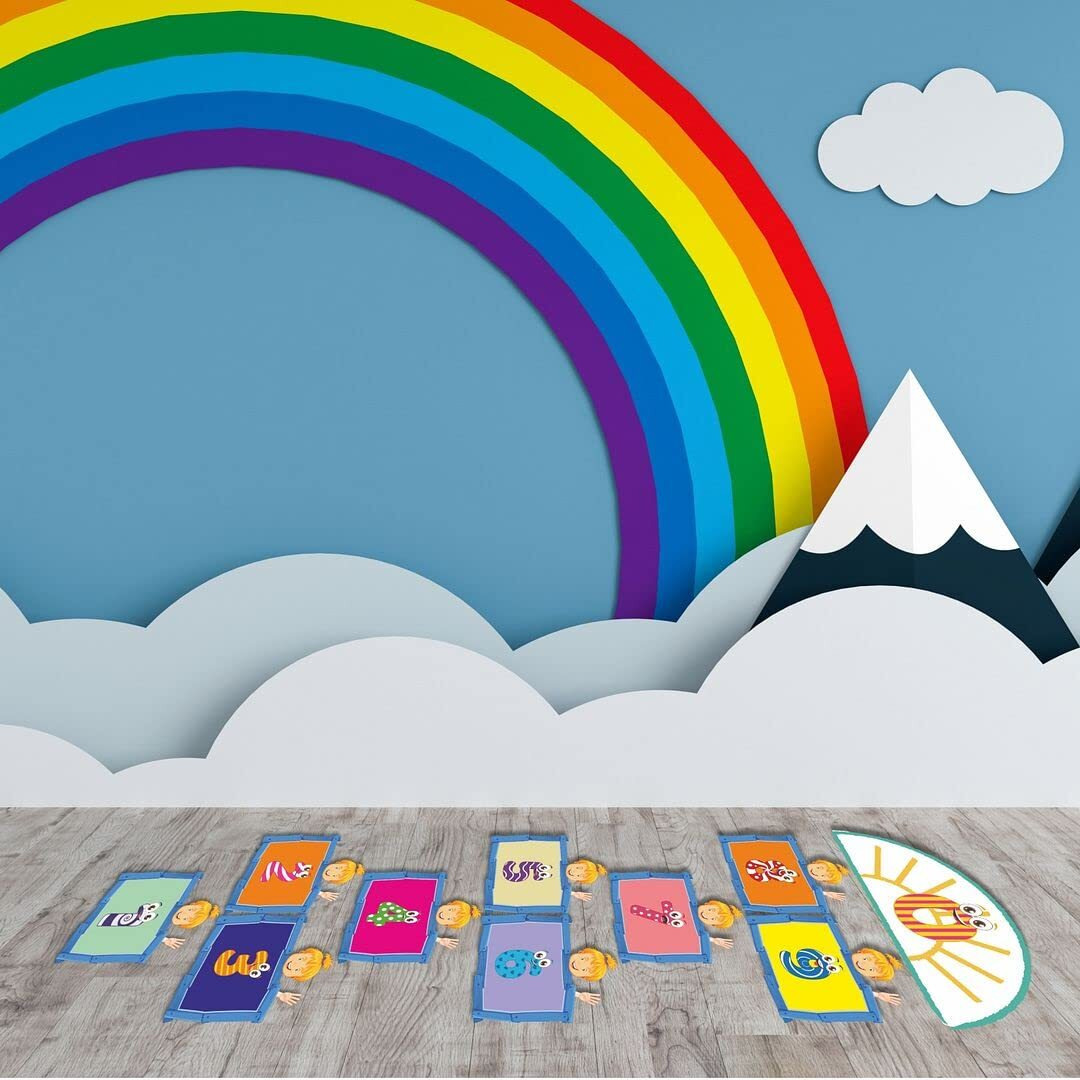 CVANU Hopscotch Game Stickers Number Jumping Grid Game Kids Smile Funny Face Design Floor Decals PVC Vinyl for Children Living Room, Home and Play School, Multicolour, Size (23x84) inch