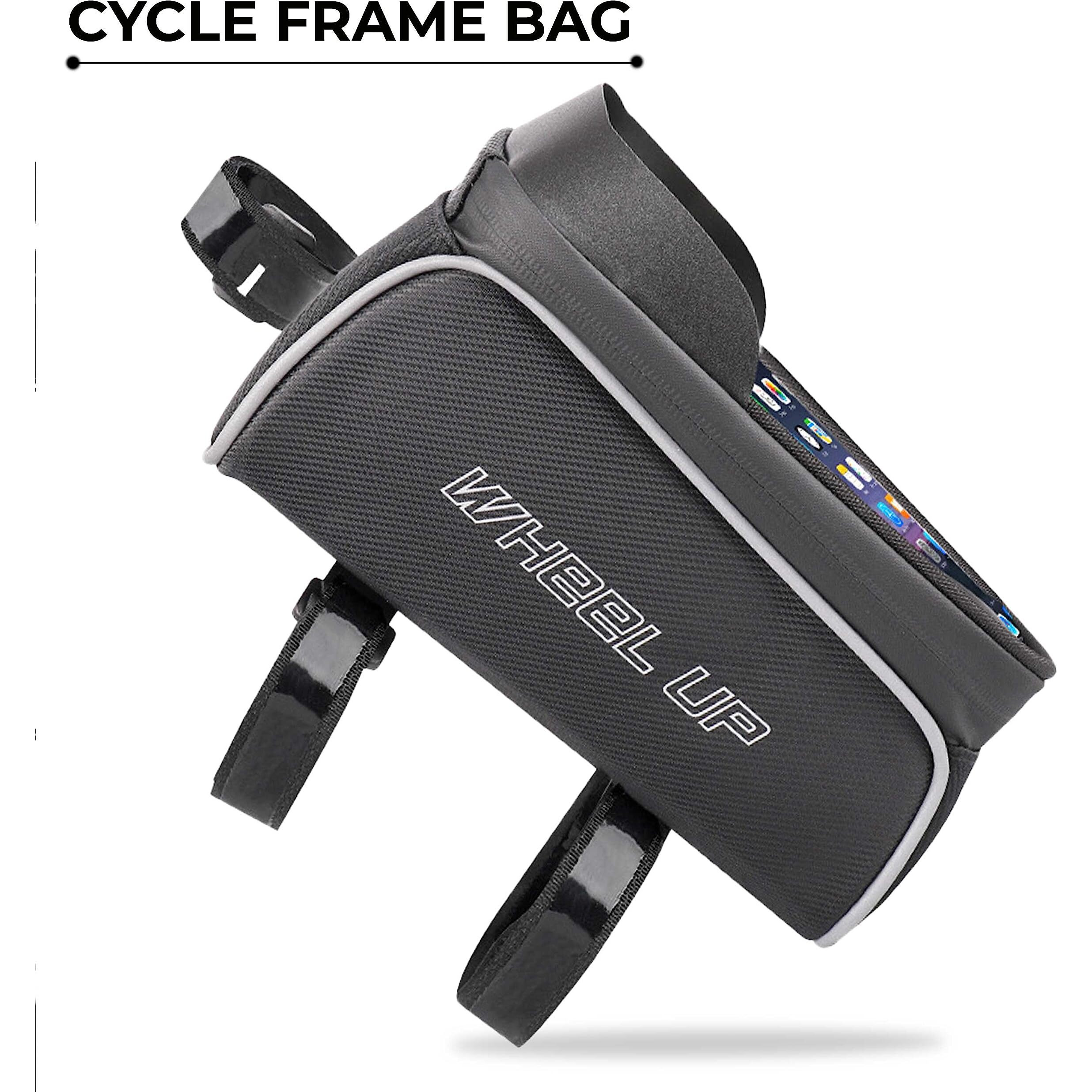 Kraptick Bicycle Front Frame Bag, Touch Screen Mobile Phone Holder Bag Rainproof Case with Large Capacity for Bicycle Accessories, Stylish Design Storage Bag (Black)