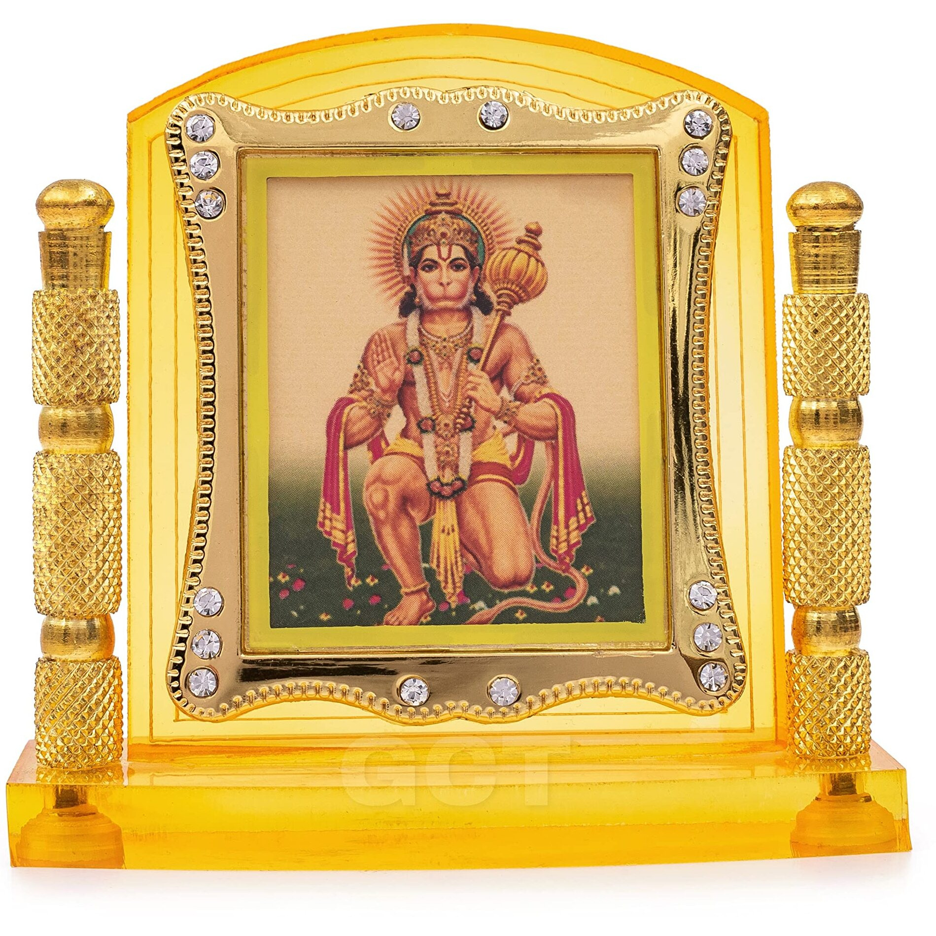 GCT Lord Hanuman Idol | Bajrang Bali Ashirwad Murti (J-1-H-A) Acrylic Religious Frame for Car Dashboard (L*B*H- 3.3 x 1.2 x 3.3 Inches)
