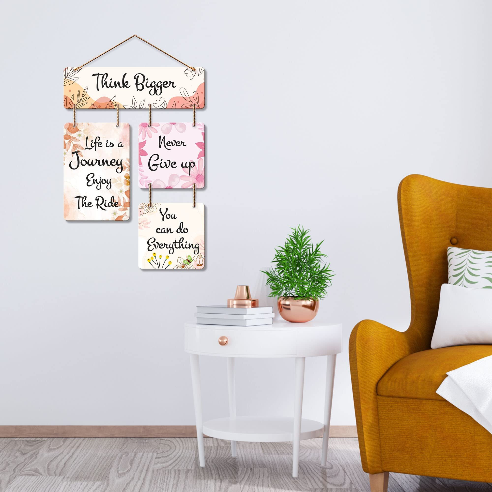 Artvibes Think Bigger Decorative Wall Art MDF Wood Hanger for Livingroom, Bedroom | Home Decor | Office | Gift | Quotes Items | Artworks for Decoration | Modern Designer (WH_6517N)
