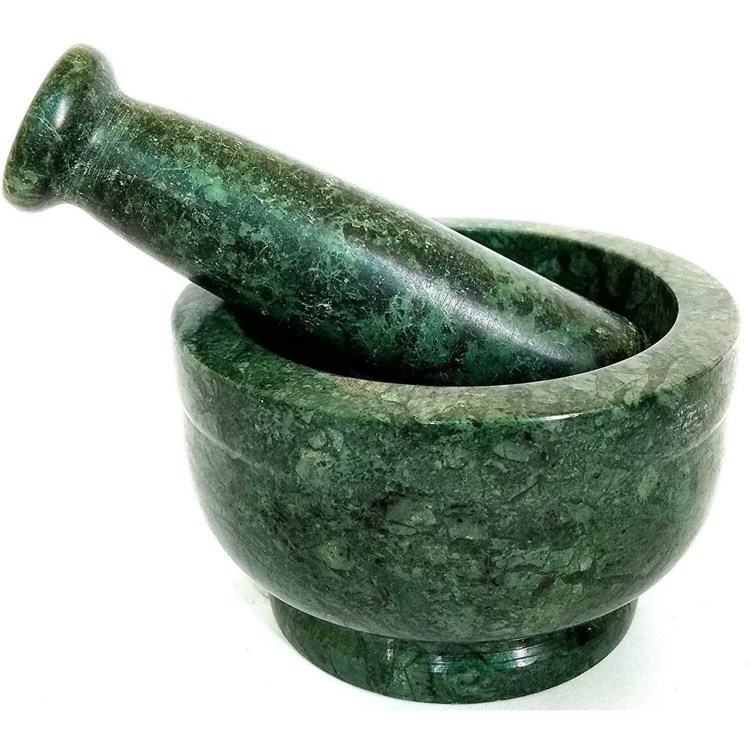 Simran Handicrafts B E Craft, Mortar and Pestle Set, kharad, Masher Spice Mixer/Okhli and musle/Kharal for Kitchen 4 inches, Green Colour