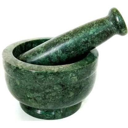 Simran Handicrafts B E Craft, Mortar and Pestle Set, kharad, Masher Spice Mixer/Okhli and musle/Kharal for Kitchen 4 inches, Green Colour