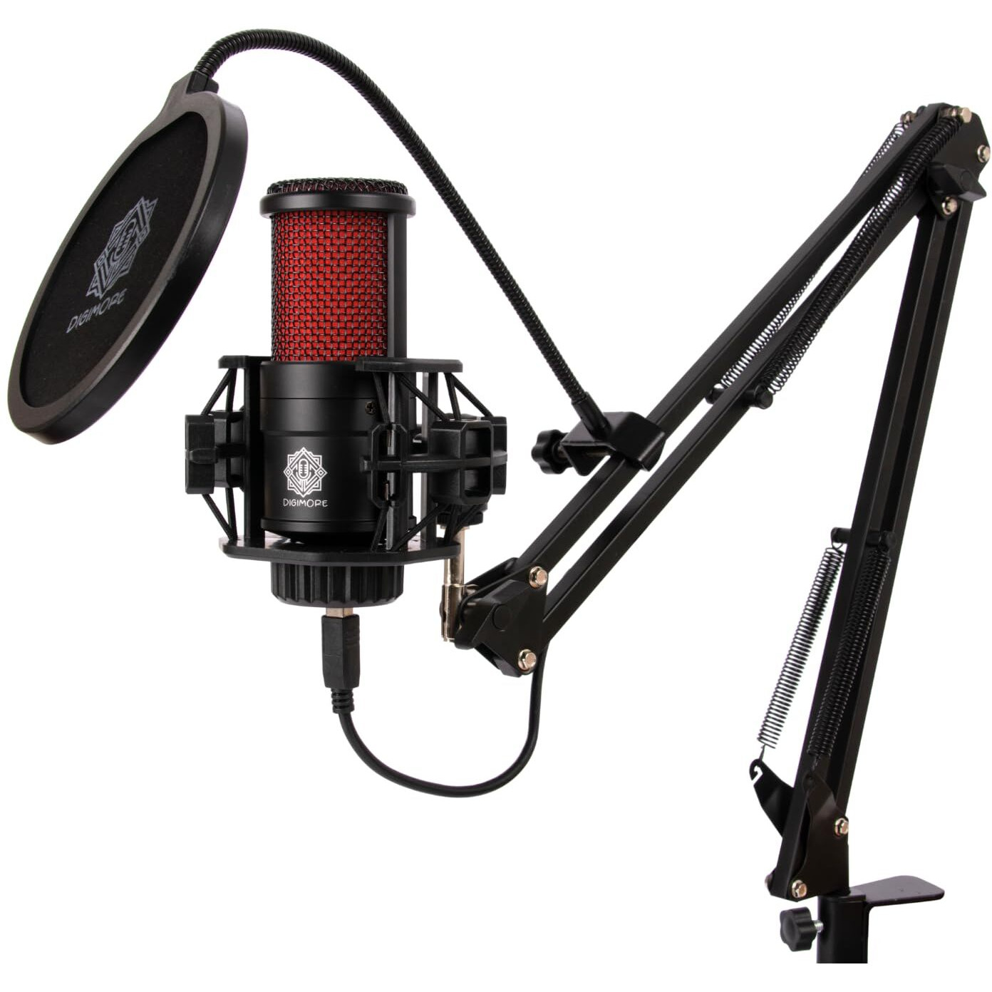 DIGIMORE USB Condenser Microphone Kit for Podcasting, Online Meeting, Recording, Gaming & Live Streaming with Boom Arm, Pop Filter, Mic Cover, Shock Mount, Cable Ties & 2.5m USB Cable (D-500)