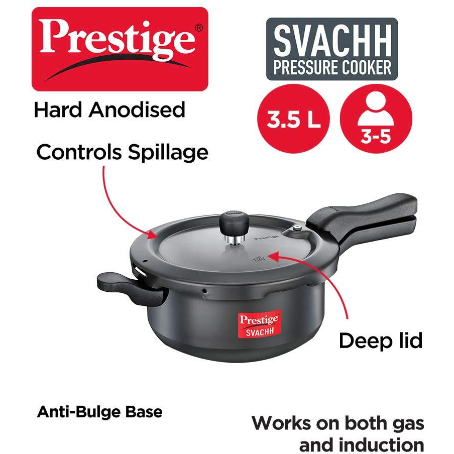 Prestige Svachh 3.5 Litre Outer Lid Pressure Cooker with hard anodized Body (Black)