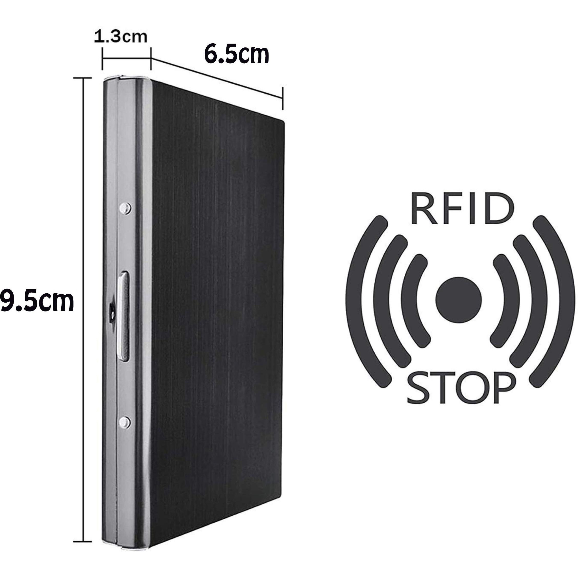 Storite 6 Slots RFID Protected Metal Credit Card Holder Wallet for Men & Women(Shiny Black,9.5 x 6.5 x 1.3 cm)