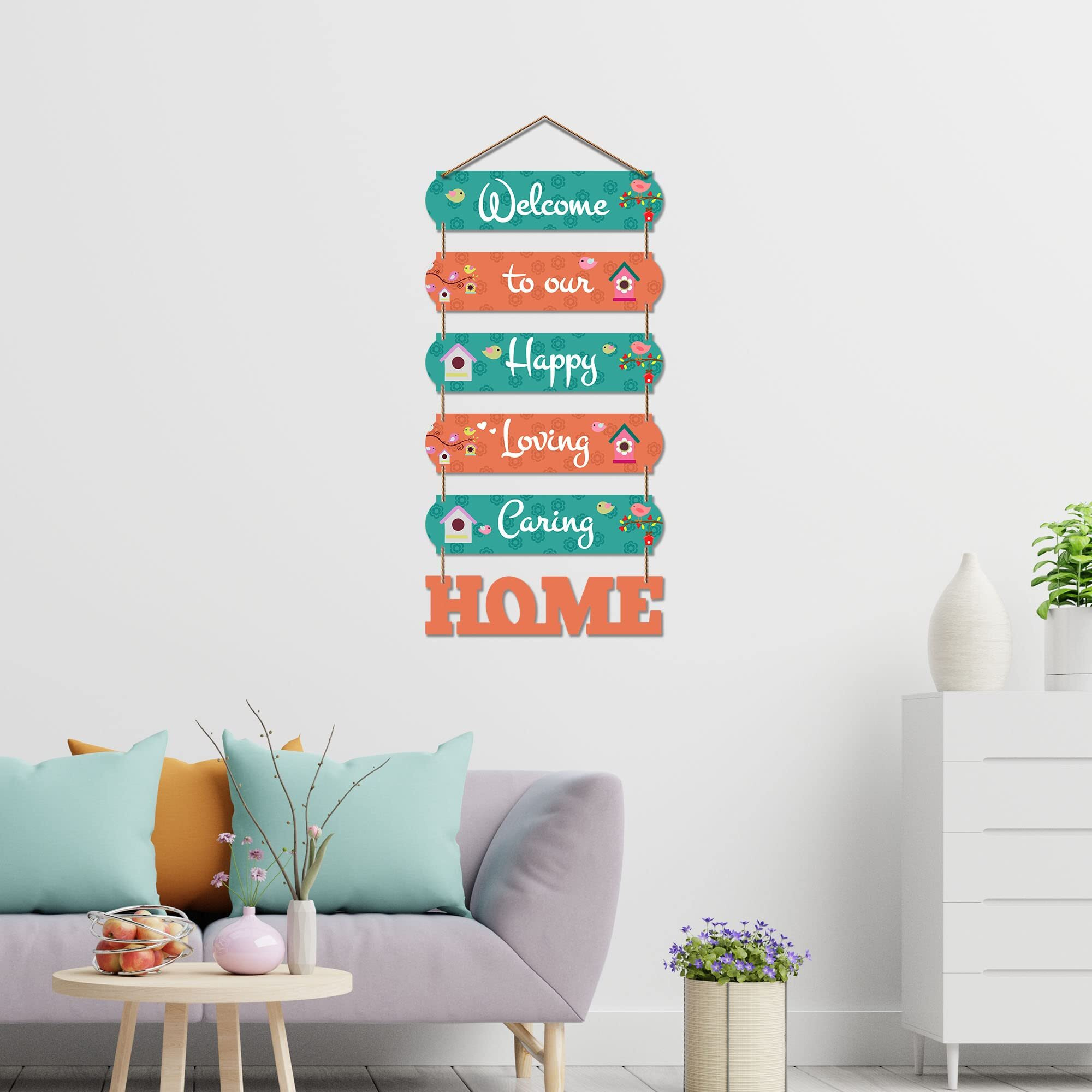 Artvibes Welcome Home Quote Decorative Wall Art MDF Wooden Wall Hanger for Living Room | Bedroom | Gifts | Decor Hanging Ornaments | Modern Decoration (WH_6601N), Set of 6